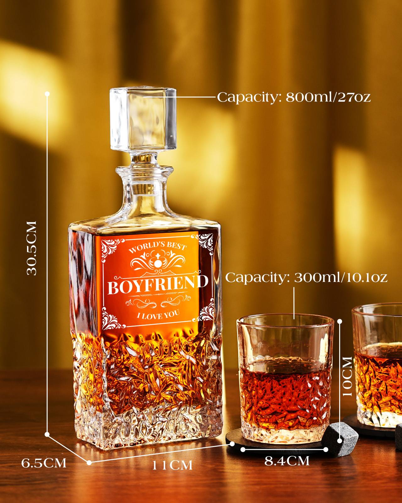 Kollea 27 Oz Whiskey Decanter Set, Unique Anniversary Valentines Gift for Boyfriend